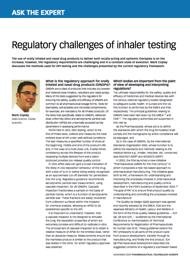 Pharmaceutical Technology Europe Ask the Expert 2009