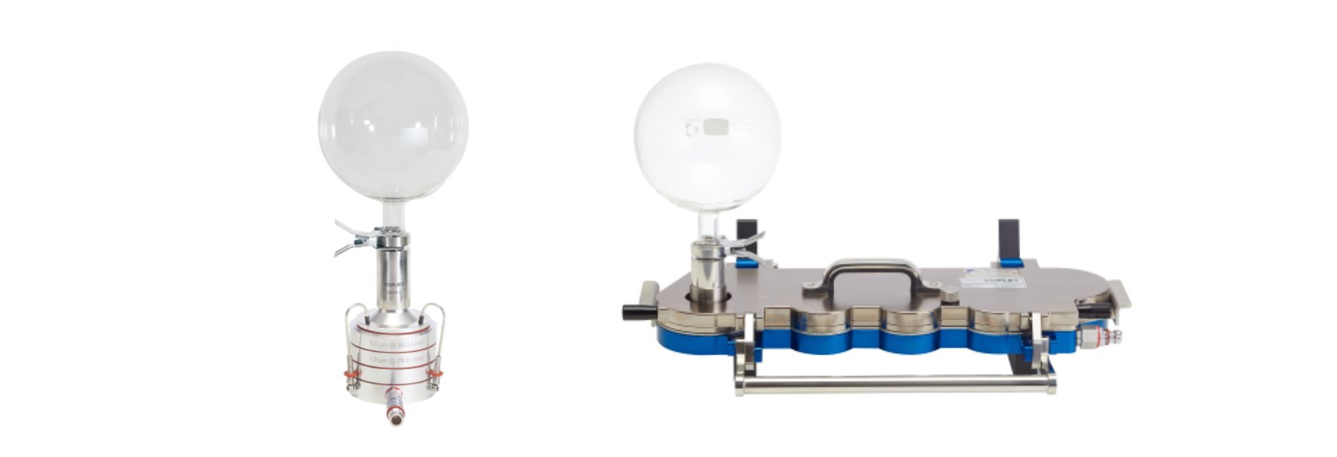 Left: Andersen Cascade Impactor for nasal sprays. Right: Next Generation Impactor for nasal aerosols.