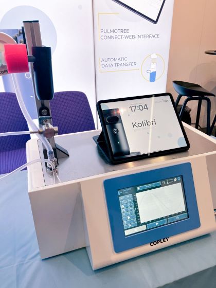 Image of Pulmotree’s Kolibri Mesh-Nebuliser with Copley's Breathing Simulator BRS 200i